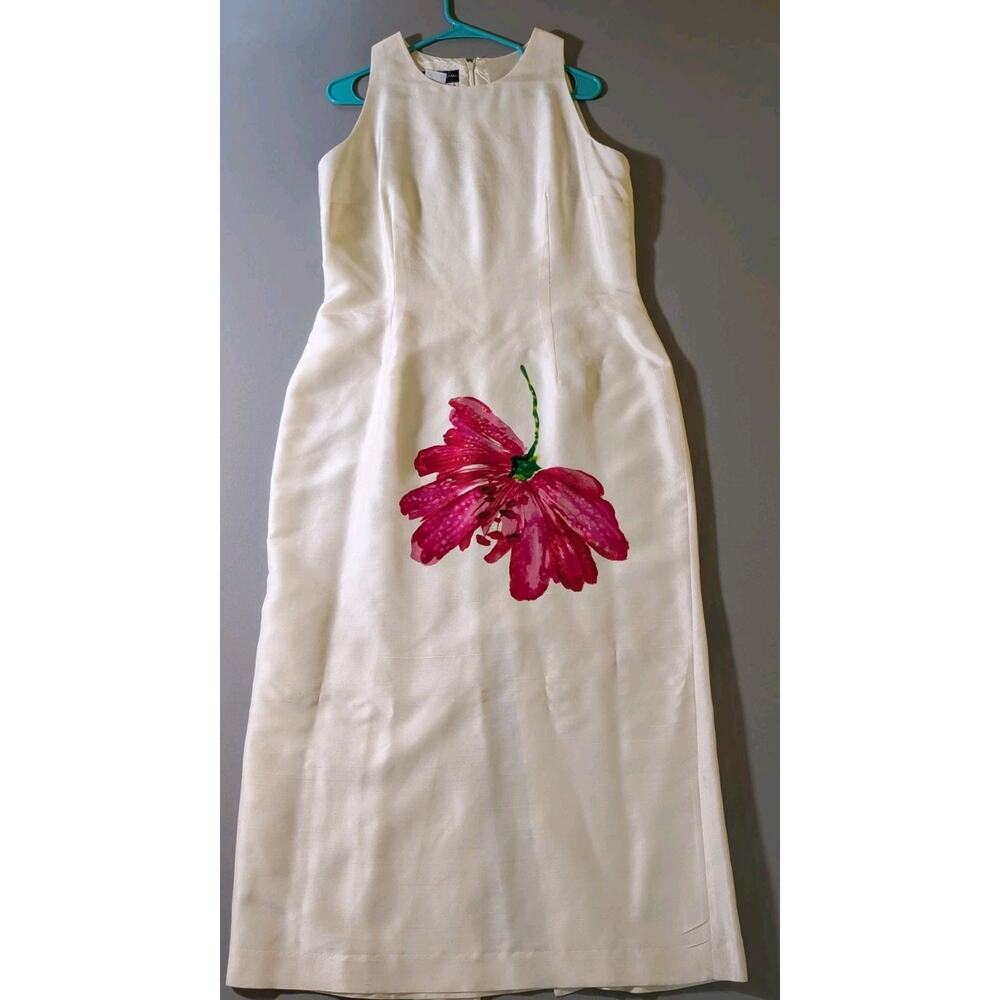 Donna Morgan 100% Silk Shift Dress Ivory Floral Maxi Size 14 Formal Wedding